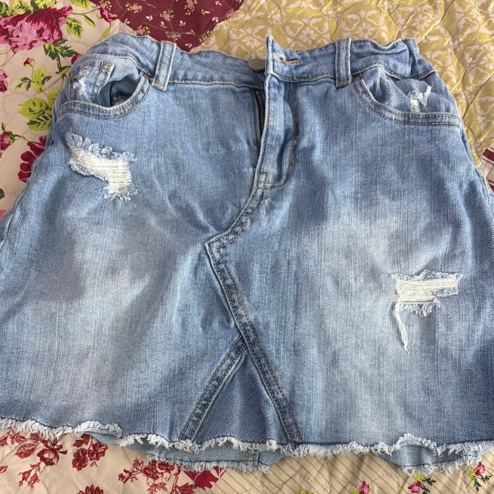 Denim Distressed Skirt